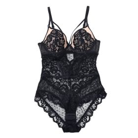 Women's Small Chest Push-up Jumpsuit (Option: Black-75C)