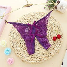 Hollow Out Lace Women's Panties Open Gear See-through (Option: Purple-Average Size)