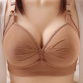 Triple Breasted Women's Bra Thin Mold Cup (Option: Khaki-36 80 BC)