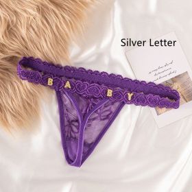 Women's Lace Transparent Rhinestone Letter Shorts (Option: Purple-Silve 1to15 letters-One size)