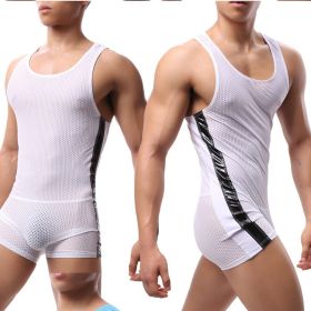 Fashion Mesh Sports One Piece Pajamas Running Sportswear Fitness Yoga Wear (Option: White-XL)