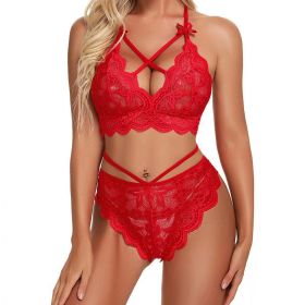 Women's Plus Size Lace Three-point Two-piece Set (Option: Red-Free Size)