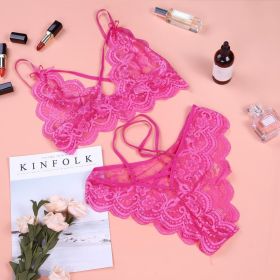 Women's Plus Size Lace Three-point Two-piece Set (Option: Rose Red-Free Size)