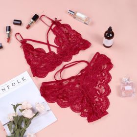 Women's Plus Size Lace Three-point Two-piece Set (Option: Wine Red-Free Size)