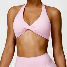 Breathable Halter Tight Outdoor Sports Running Fitness Clothes Top (Option: Cherry Blossom Pink-M)