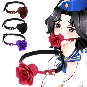 Silicone Rose Ball Gag Nipple Bondage Lace Flower Open Mouth Gags Oral Fixation Adult Sex Toys For Couples Adult BDSM Game (Color: BLACK)