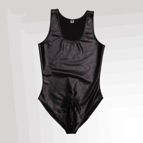Men's Tight One Piece Vest Thin Section High Elastic Latex Ammonia (Option: Black-FS)