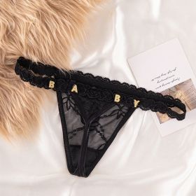 Women's Lace Transparent Rhinestone Letter Shorts (Option: Black-Gold 1to15 letters-One size)