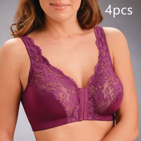 Europe And America Front Button Sports Bra Plus Size Steelless Underwear (Option: Purple 4pcs-S)