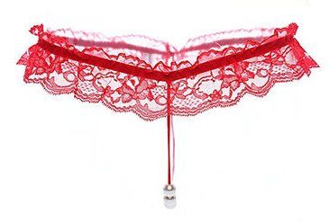Sexy Lace Pearl Massage Opening Underpants (Option: Red-Free Size)