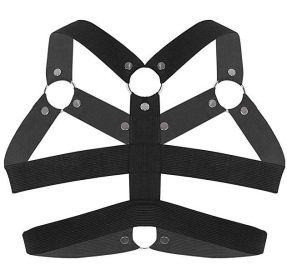 Men's Elastic Bound Leather Shoulder Strap (Color: BLACK)