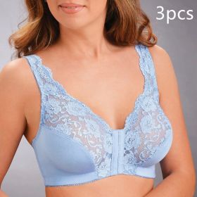 Europe And America Front Button Sports Bra Plus Size Steelless Underwear (Option: Blue 3pcs-5XL)