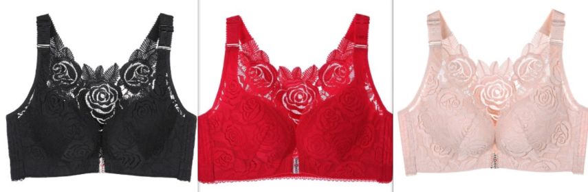 New Rose Thin Bra Push-up Adjustment Underwear Big Chest Buckle Beautiful Back Plus Size Bra (Option: Set-110E)