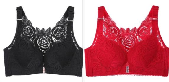 New Rose Thin Bra Push-up Adjustment Underwear Big Chest Buckle Beautiful Back Plus Size Bra (Option: Set1-115E)