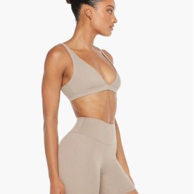 Deep V Strap Chest Pad Triangle Cup Sports Vest Outdoor Fitness Training Set Shockproof Push-up Beauty Back Yoga Bra (Option: Light Pink Bra-M)