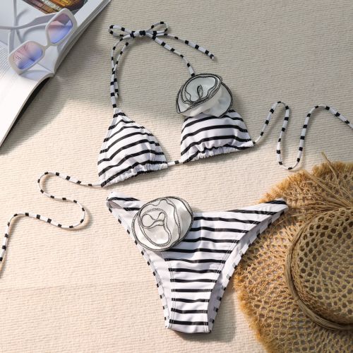 Bikini Halter Three-dimensional Flower Split Women's Swimsuit