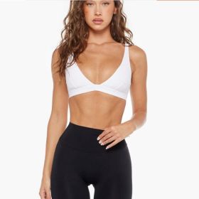 Deep V Strap Chest Pad Triangle Cup Sports Vest Outdoor Fitness Training Set Shockproof Push-up Beauty Back Yoga Bra (Option: White Bra-L)