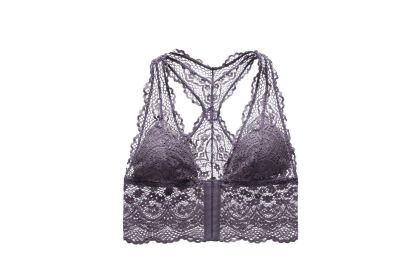 Lace Embroidery Beautiful Back Thin Cup Front Button Underwear Bra Without Steel Ring (Option: Purple-XXL)