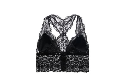 Lace Embroidery Beautiful Back Thin Cup Front Button Underwear Bra Without Steel Ring (Option: Black-XL)