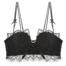 Women's Lace Underwear Petals Upper Support Adjustable Back Shaping Bra Set (Option: Black Singleton-85 38AB Universal)