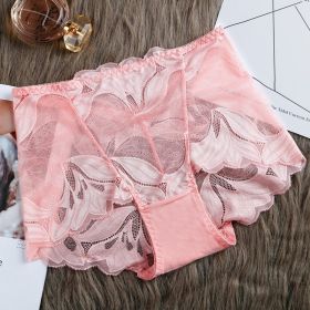 High Waist Lace Women's Panties French Transparent Comfortable Hip Lift Seamless Briefs (Option: Pink Bean-XXL)