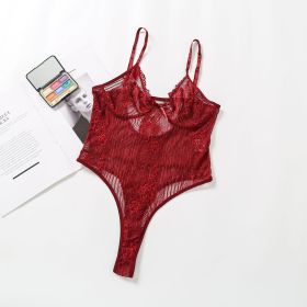 Women's Sexy And Fun Lingerie One Piece Lace Pajamas (Option: Wine Red-XXL)