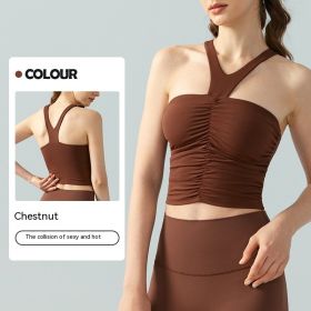 Halter Spaghetti Straps Vest With Chest Pad One-piece Summer Skinny Inner Match Tube Top Sleeveless Top (Option: L-Chestnut)
