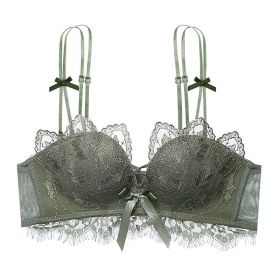 Women's Lace Underwear Petals Upper Support Adjustable Back Shaping Bra Set (Option: Light Green Single-80 36AB Universal)
