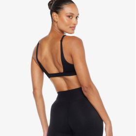 Deep V Strap Chest Pad Triangle Cup Sports Vest Outdoor Fitness Training Set Shockproof Push-up Beauty Back Yoga Bra (Option: Black Bra-L)