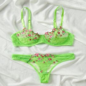 Women's New Lace Underwear Bra Set (Option: Fluorescent Green-XL)