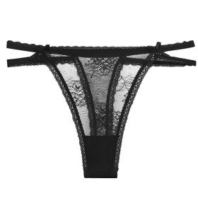 Thin Breathable T-back Underwear For Women (Option: Black-L)