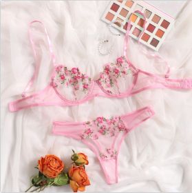 Women's New Lace Underwear Bra Set (Option: Pink-XL)