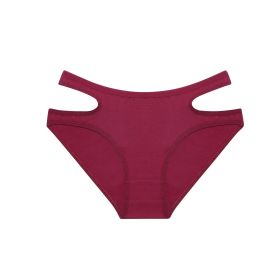 Cotton Briefs Women's Solid Color Waist Hollow Underwear (Option: Purplish Red-XL)