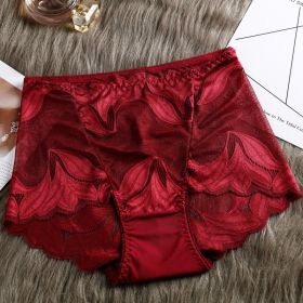 High Waist Lace Women's Panties French Transparent Comfortable Hip Lift Seamless Briefs (Option: Wine Red-XXL)
