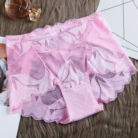 High Waist Lace Women's Panties French Transparent Comfortable Hip Lift Seamless Briefs (Option: Pink-XXL)